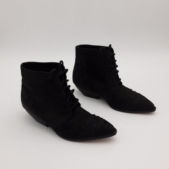 Amanda SMITH Black Ankle Suede  Boots WESTEN WOMEN 7M Festival Rodeo Y2k Retro - Picture 1 of 12